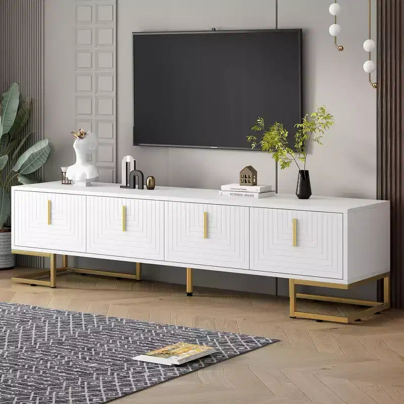 CLIHOME Modern TV Stand for TVs Up to 80, Media Console Table with Cabinets and Adjustable Shelves