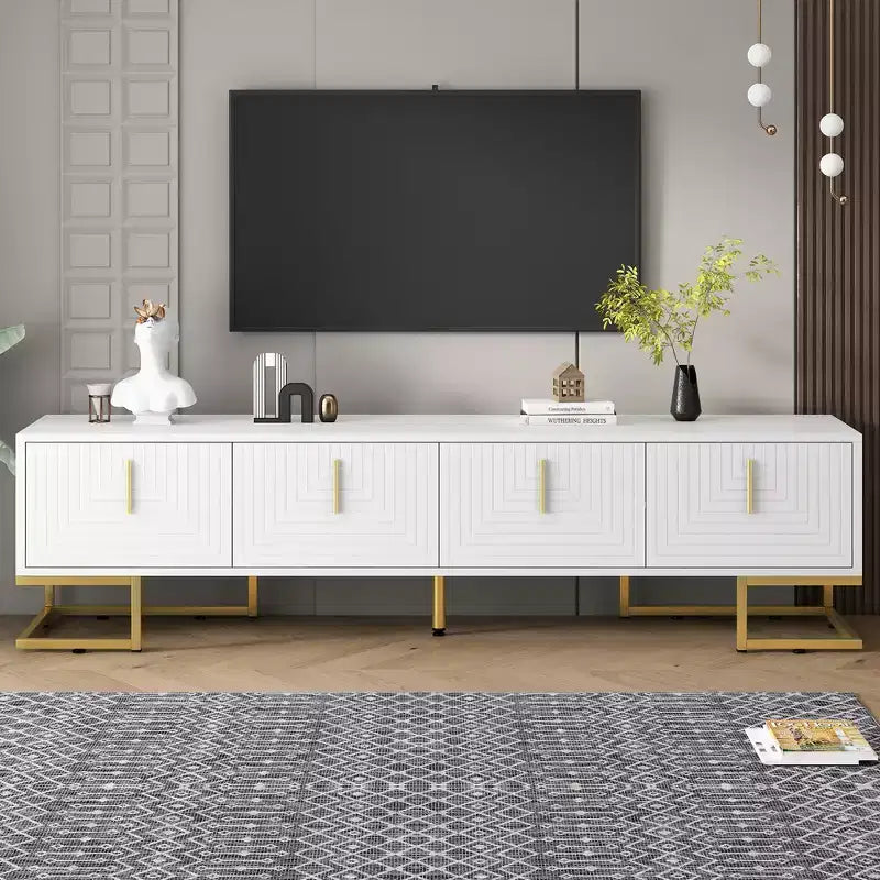 CLIHOME Modern TV Stand for TVs Up to 80, Media Console Table with Cabinets and Adjustable Shelves