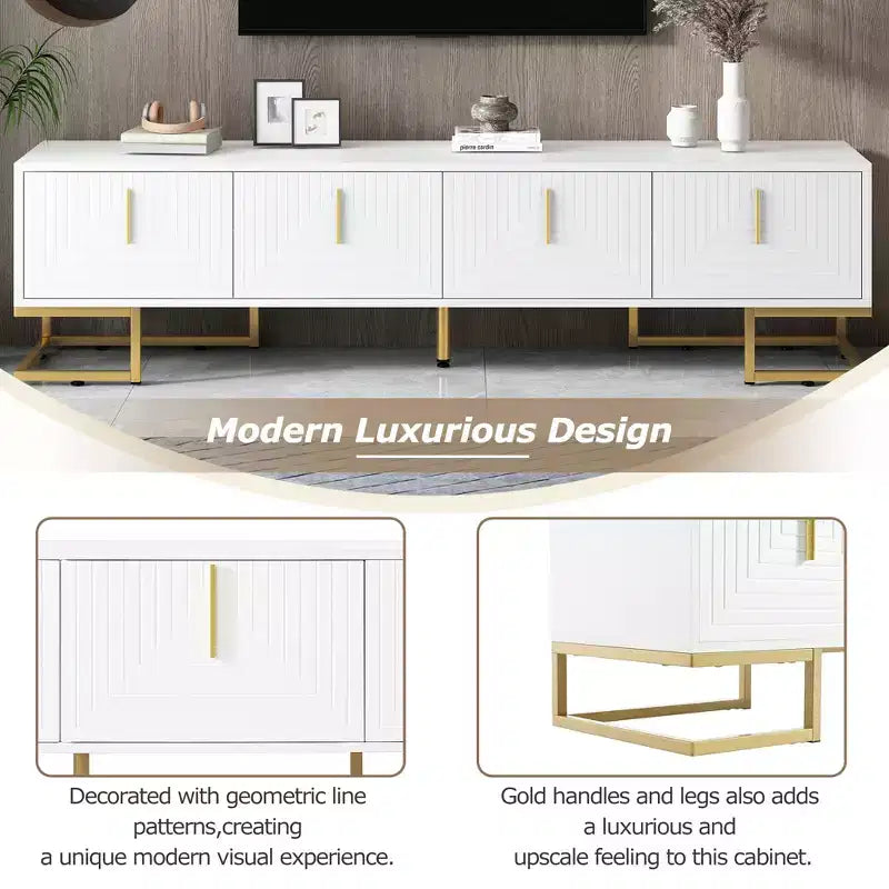 CLIHOME Modern TV Stand for TVs Up to 80, Media Console Table with Cabinets and Adjustable Shelves