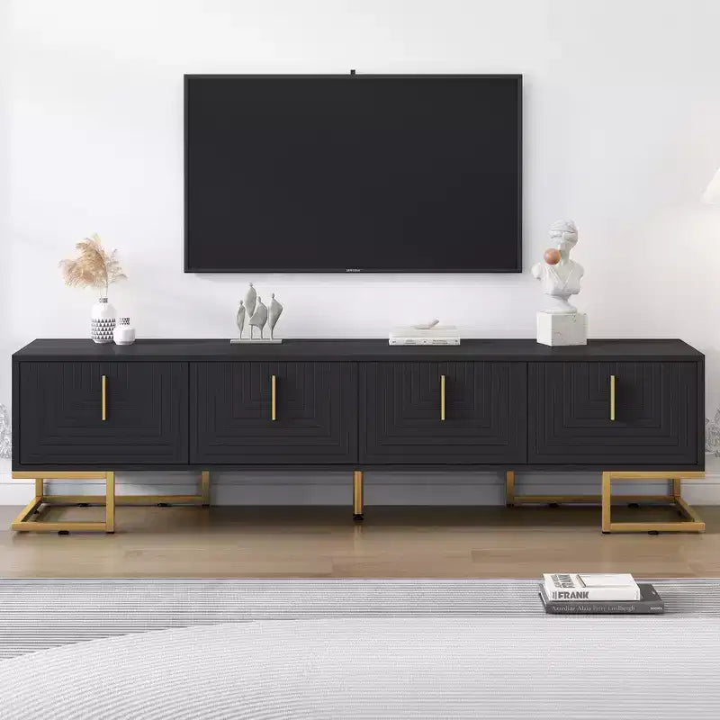 CLIHOME Modern TV Stand for TVs Up to 80, Media Console Table with Cabinets and Adjustable Shelves