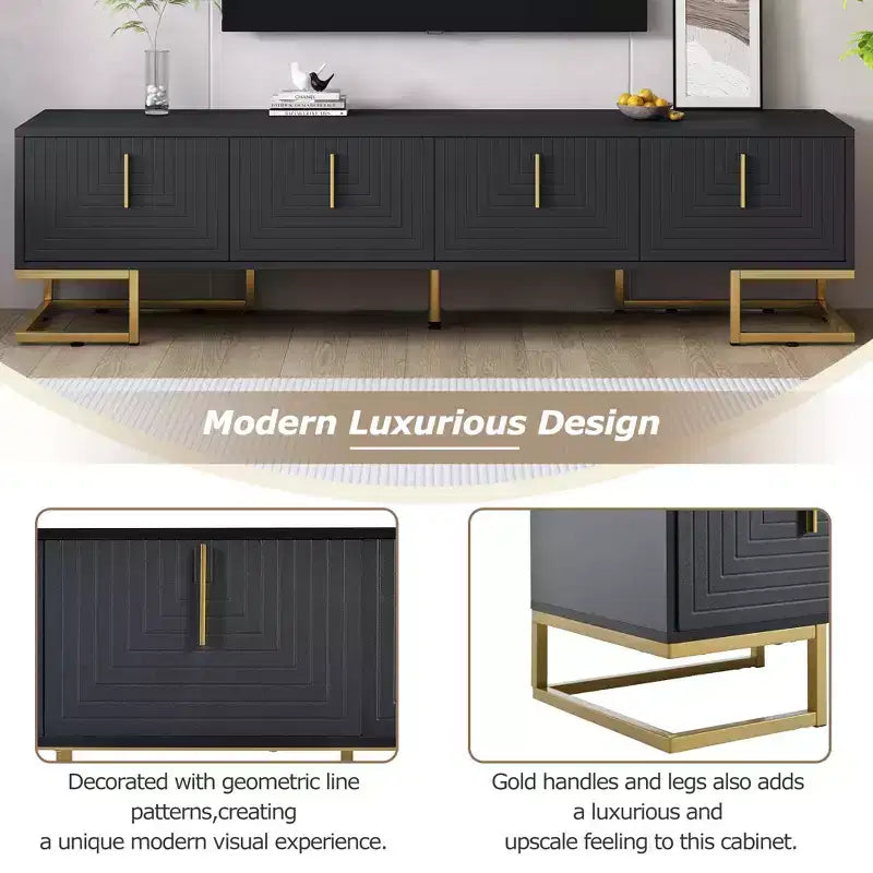 CLIHOME Modern TV Stand for TVs Up to 80, Media Console Table with Cabinets and Adjustable Shelves