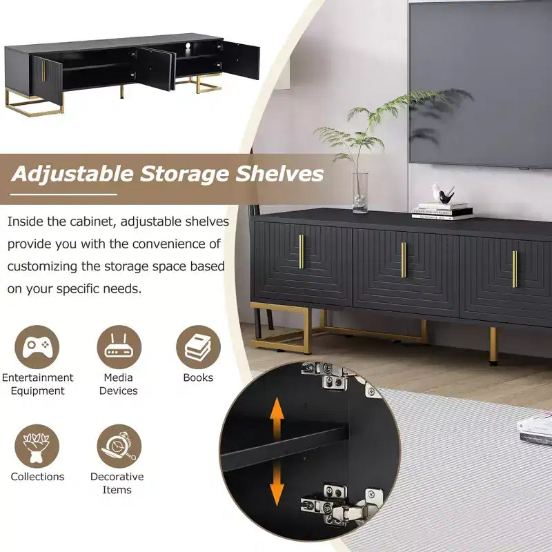CLIHOME Modern TV Stand for TVs Up to 80, Media Console Table with Cabinets and Adjustable Shelves