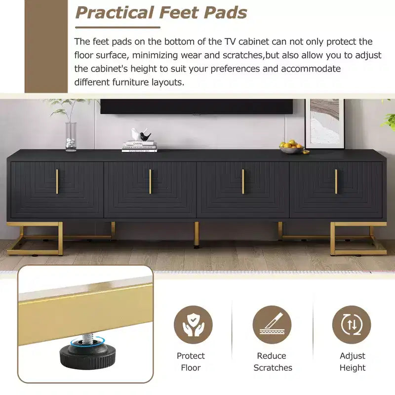 CLIHOME Modern TV Stand for TVs Up to 80, Media Console Table with Cabinets and Adjustable Shelves