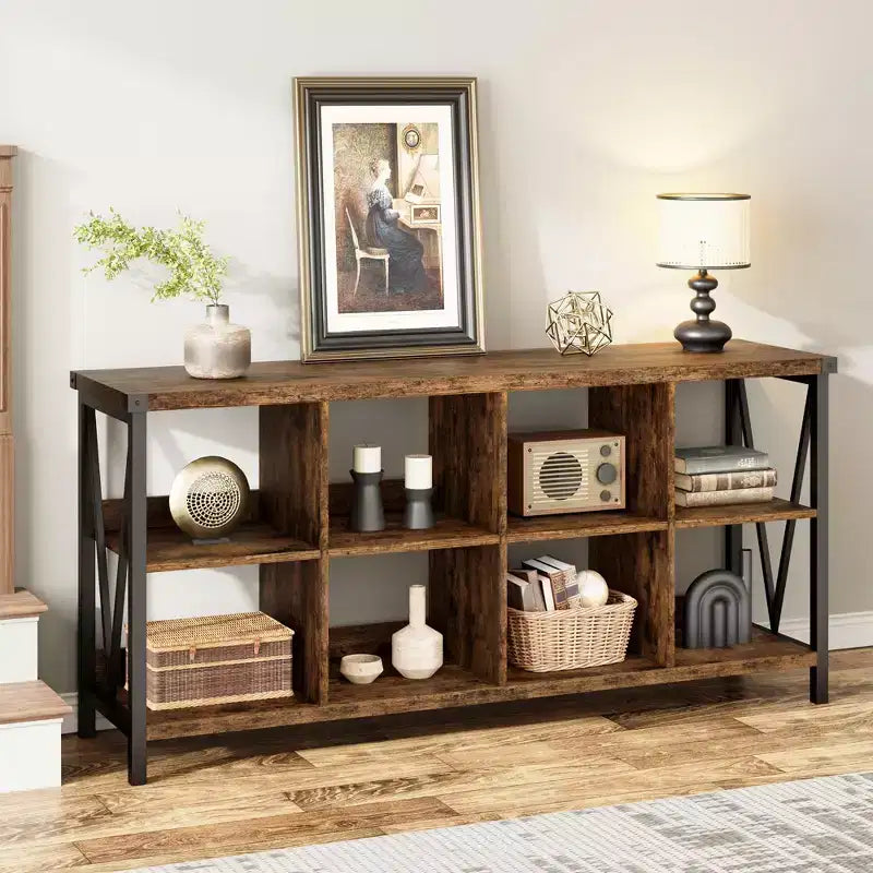 Storage Cube Organizer, Bookshelf with 8 Cubes C Farmhouse Console Table for Entryway, Living Room