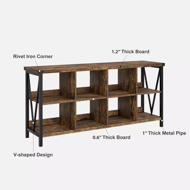 Storage Cube Organizer, Bookshelf with 8 Cubes C Farmhouse Console Table for Entryway, Living Room