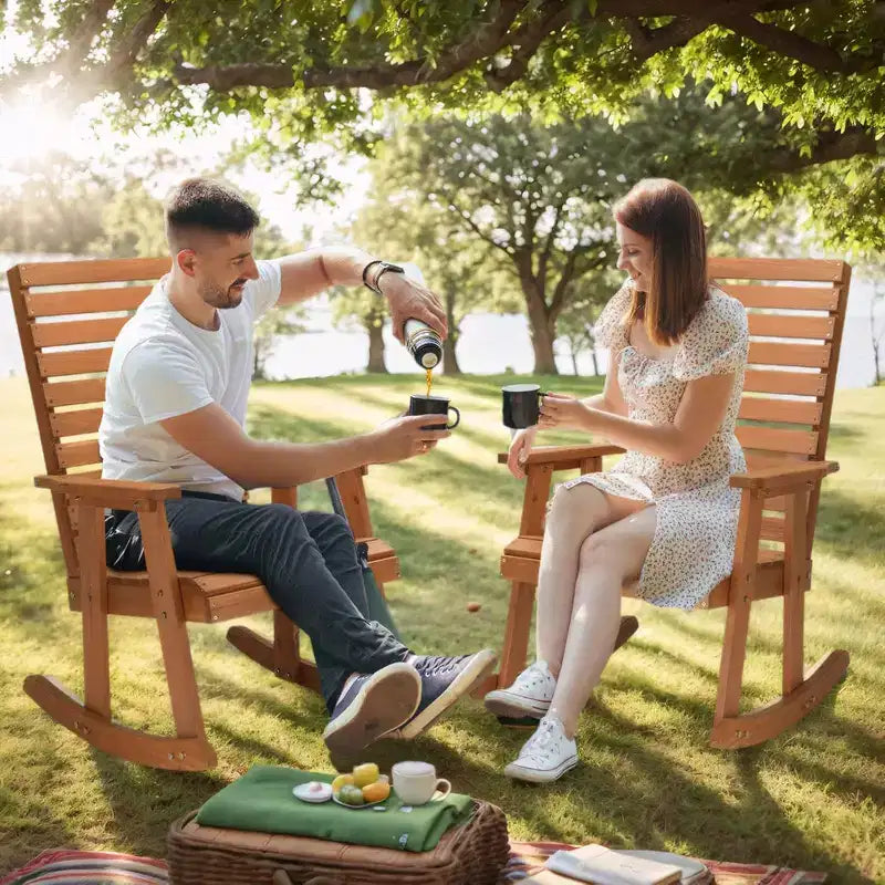 VINGLI Wooden Rocking Chair with High Backrest, Solid Fir Wood, Heavy Duty 600 LBS Patio Rockers for Indoor and Outdoor