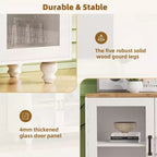 CLIHOME Farmhouse TV Stand for TVs Up to 70, Entertainment Center with Bookshelves & Tempered Glass Doors