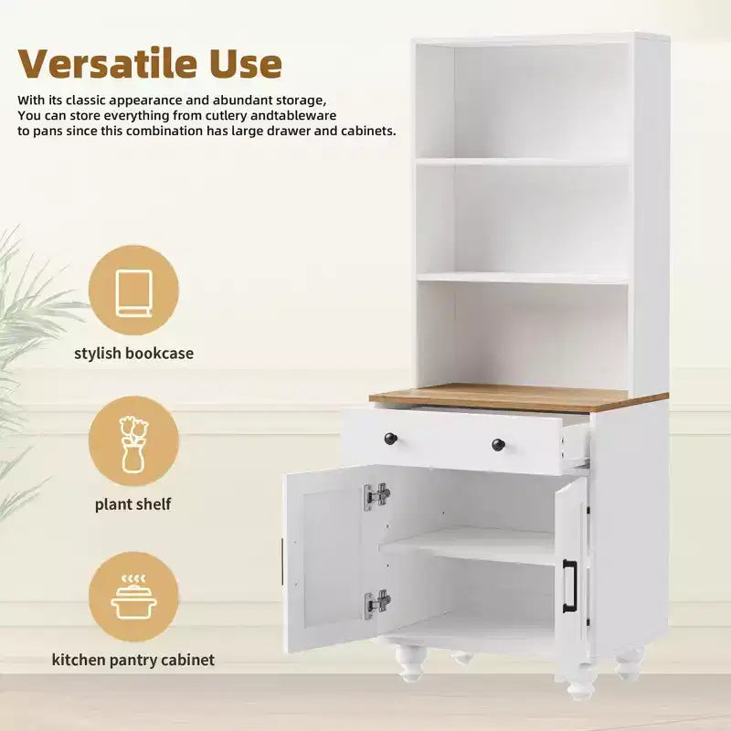 CLIHOME Farmhouse TV Stand for TVs Up to 70, Entertainment Center with Bookshelves & Tempered Glass Doors