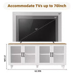 CLIHOME Farmhouse TV Stand for TVs Up to 70, Entertainment Center with Bookshelves & Tempered Glass Doors