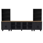 CLIHOME Farmhouse TV Stand for TVs Up to 70, Entertainment Center with Bookshelves & Tempered Glass Doors