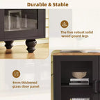 CLIHOME Farmhouse TV Stand for TVs Up to 70, Entertainment Center with Bookshelves & Tempered Glass Doors