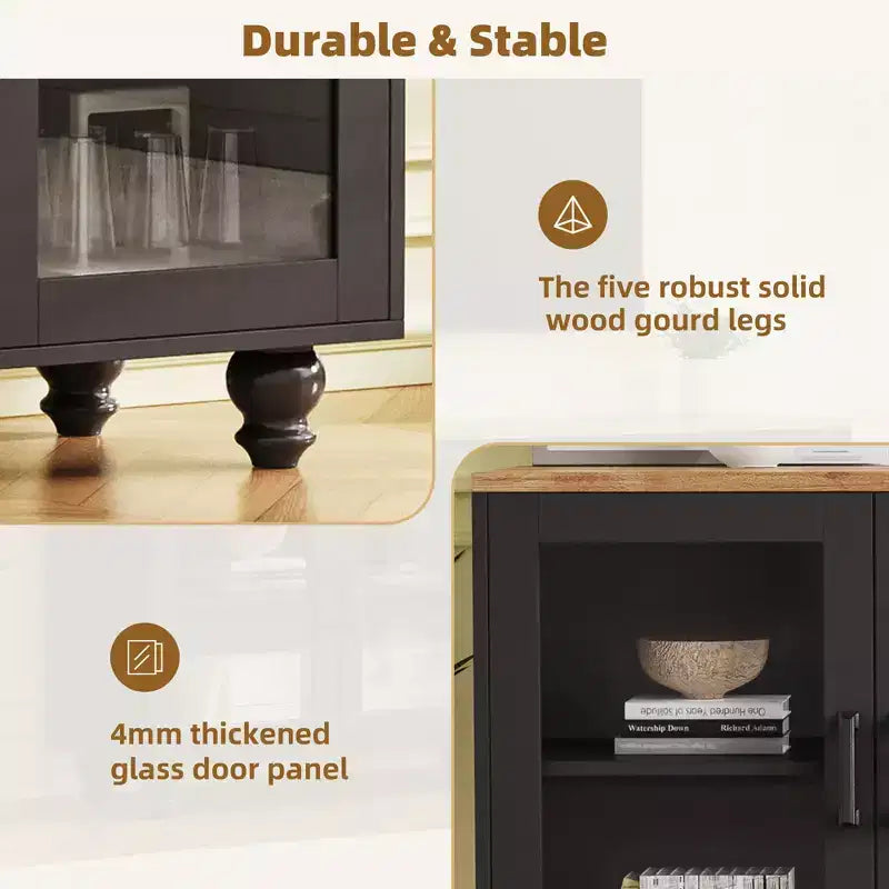 CLIHOME Farmhouse TV Stand for TVs Up to 70, Entertainment Center with Bookshelves & Tempered Glass Doors