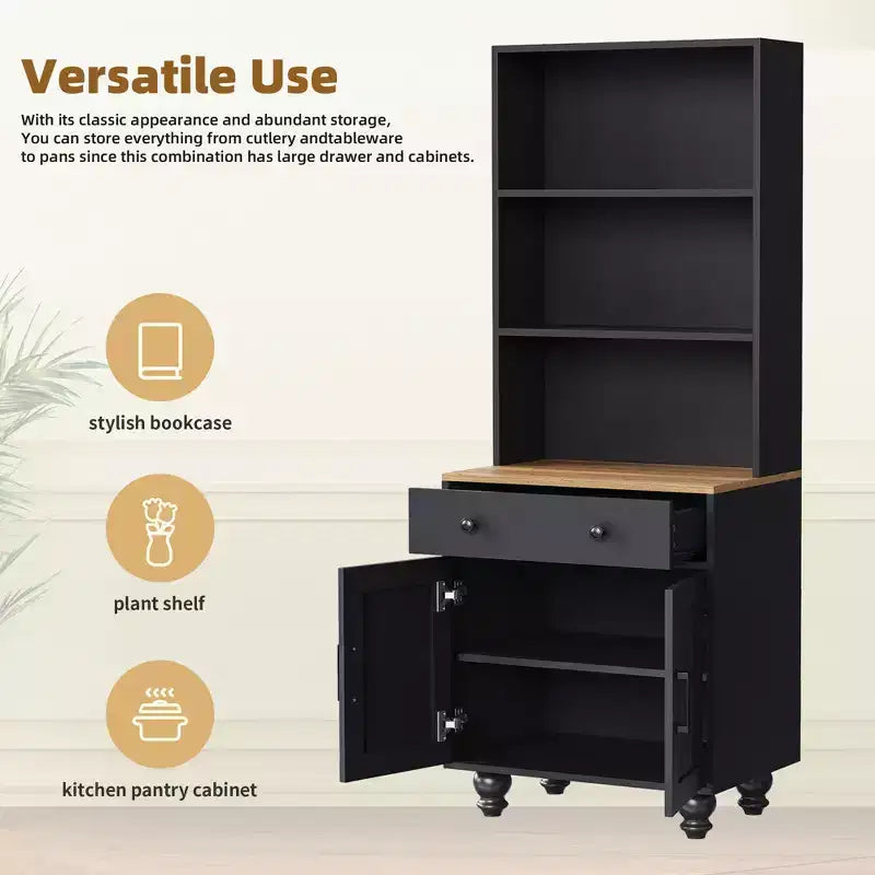 CLIHOME Farmhouse TV Stand for TVs Up to 70, Entertainment Center with Bookshelves & Tempered Glass Doors