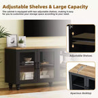 CLIHOME Farmhouse TV Stand for TVs Up to 70, Entertainment Center with Bookshelves & Tempered Glass Doors