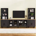 CLIHOME Farmhouse TV Stand for TVs Up to 70, Entertainment Center with Bookshelves & Tempered Glass Doors