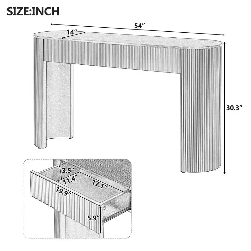 Tavolo d'ingresso con design scanalato Tavolo consolle moderno con contenitore piano ovale e 2 cassetti per ingresso e soggiorno Nero