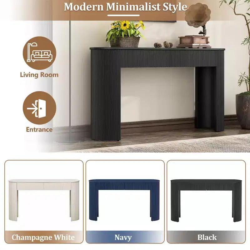 Tavolo d'ingresso con design scanalato Tavolo consolle moderno con contenitore piano ovale e 2 cassetti per ingresso e soggiorno Nero