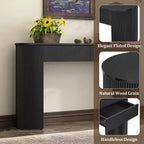Tavolo d'ingresso con design scanalato Tavolo consolle moderno con contenitore piano ovale e 2 cassetti per ingresso e soggiorno Nero