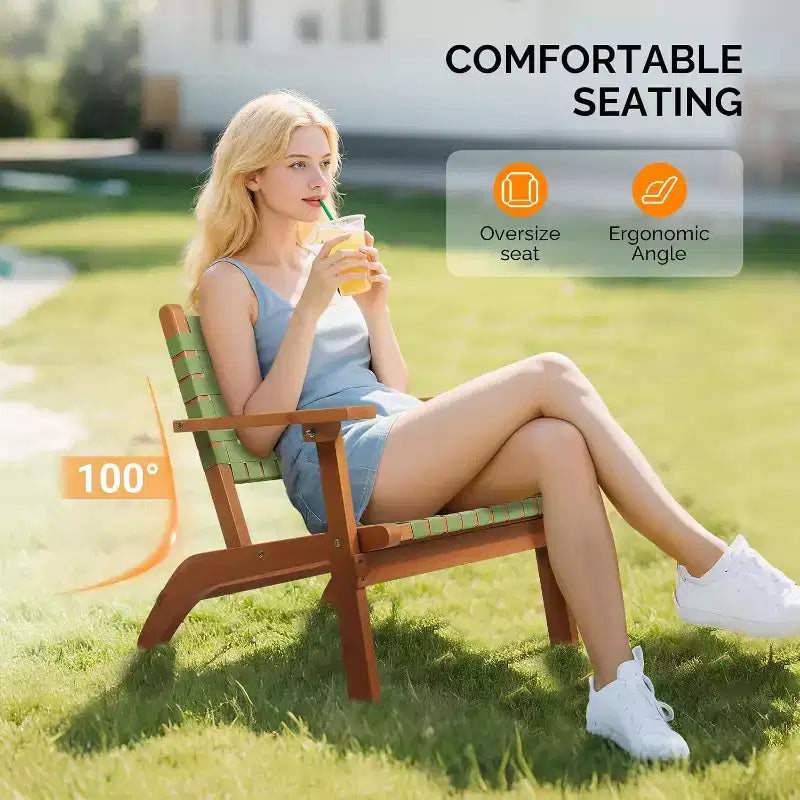 Poltrona da esterno VINGLI, sedia da giardino in legno resistente alle intemperie con tessuto intrecciato in PE impermeabile per giardino, prato e bordo piscina