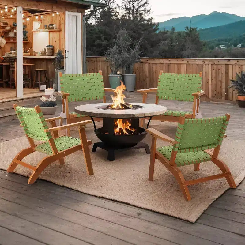 Poltrona da esterno VINGLI, sedia da giardino in legno resistente alle intemperie con tessuto intrecciato in PE impermeabile per giardino, prato e bordo piscina