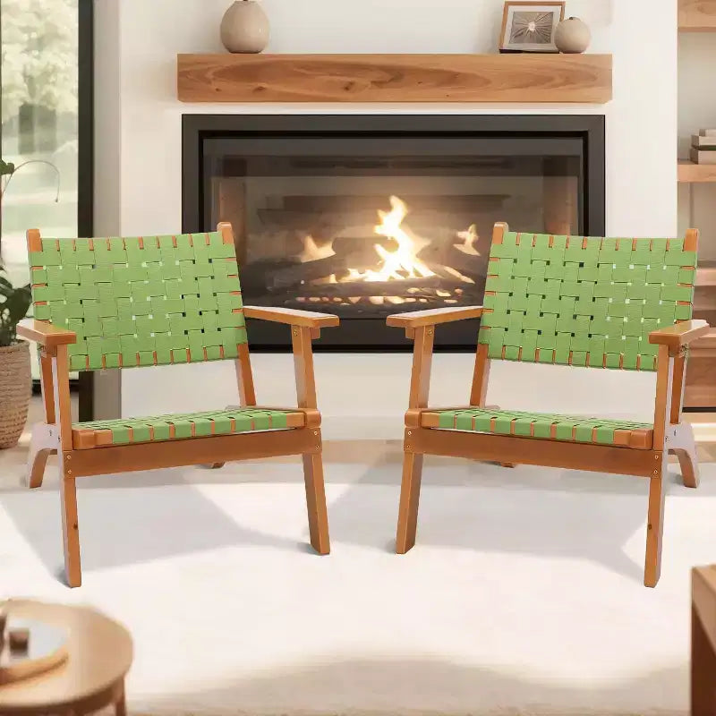 Poltrona da esterno VINGLI, sedia da giardino in legno resistente alle intemperie con tessuto intrecciato in PE impermeabile per giardino, prato e bordo piscina