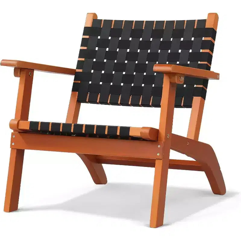 VINGLI Outdoor Armchair, All-Weather Wooden Patio Chair with Waterproof PE Woven Fabric for Lawn and Poolside