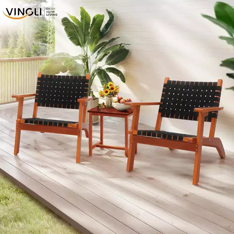 VINGLI Outdoor Armchair, All-Weather Wooden Patio Chair with Waterproof PE Woven Fabric for Lawn and Poolside