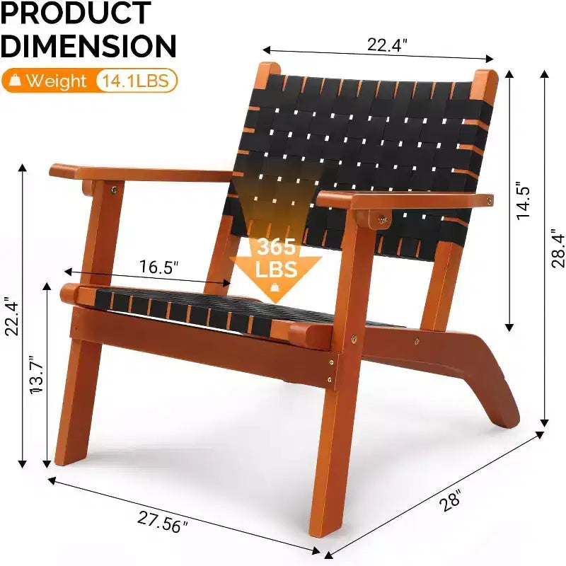 VINGLI Outdoor Armchair, All-Weather Wooden Patio Chair with Waterproof PE Woven Fabric for Lawn and Poolside