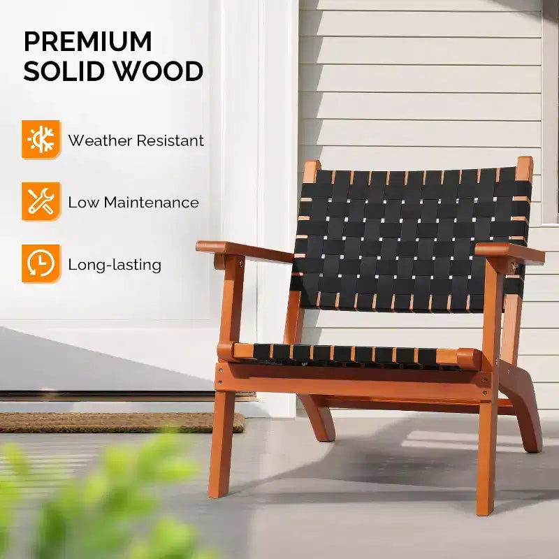VINGLI Outdoor Armchair, All-Weather Wooden Patio Chair with Waterproof PE Woven Fabric for Lawn and Poolside