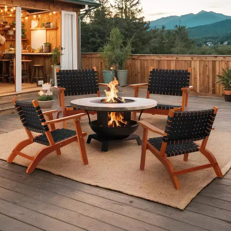 VINGLI Outdoor Armchair, All-Weather Wooden Patio Chair with Waterproof PE Woven Fabric for Lawn and Poolside