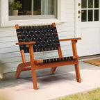 VINGLI Outdoor Armchair, All-Weather Wooden Patio Chair with Waterproof PE Woven Fabric for Lawn and Poolside