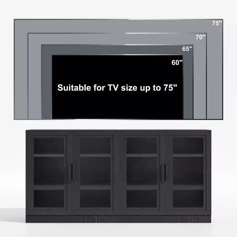 PexFix Credenza 31x62x16 con 4 Ante e Contenitore, Organizer Multiuso per Cucina Soggiorno Nero