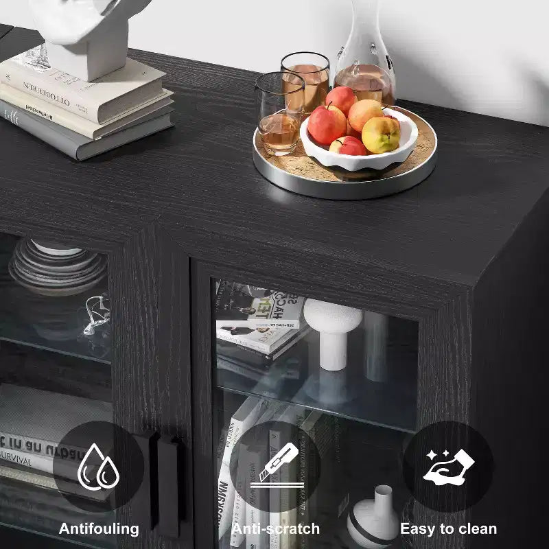PexFix Credenza 31x62x16 con 4 Ante e Contenitore, Organizer Multiuso per Cucina Soggiorno Nero