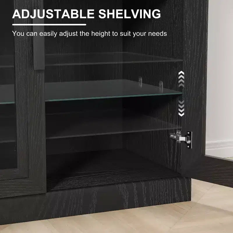 PexFix Credenza 31x62x16 con 4 Ante e Contenitore, Organizer Multiuso per Cucina Soggiorno Nero