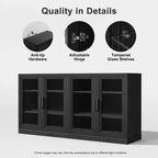 PexFix Credenza 31x62x16 con 4 Ante e Contenitore, Organizer Multiuso per Cucina Soggiorno Nero