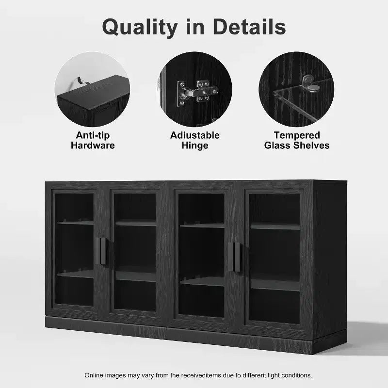 PexFix Credenza 31x62x16 con 4 Ante e Contenitore, Organizer Multiuso per Cucina Soggiorno Nero