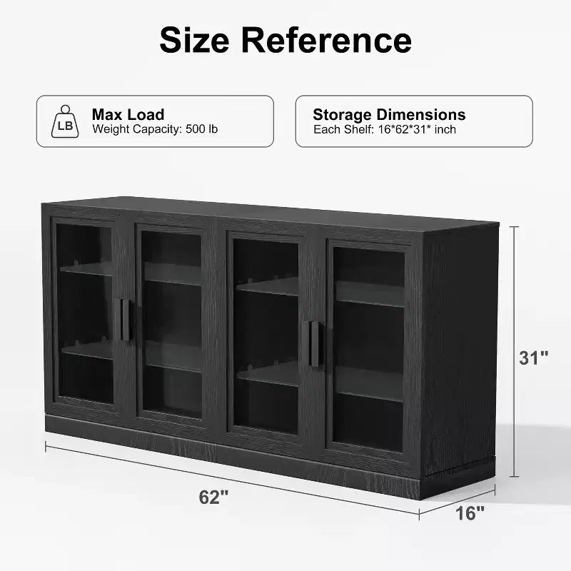 PexFix Credenza 31x62x16 con 4 Ante e Contenitore, Organizer Multiuso per Cucina Soggiorno Nero