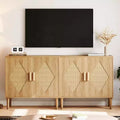 Acekool Two-Piece Dining Sideboard with Handcrafted Rattan Doors, Adjustable Shelves & Large Storage for Living Room, Dining Room & Kitchen