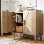 Acekool Two-Piece Dining Sideboard with Handcrafted Rattan Doors, Adjustable Shelves & Large Storage for Living Room, Dining Room & Kitchen