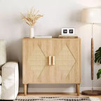 Acekool Two-Piece Dining Sideboard with Handcrafted Rattan Doors, Adjustable Shelves & Large Storage for Living Room, Dining Room & Kitchen