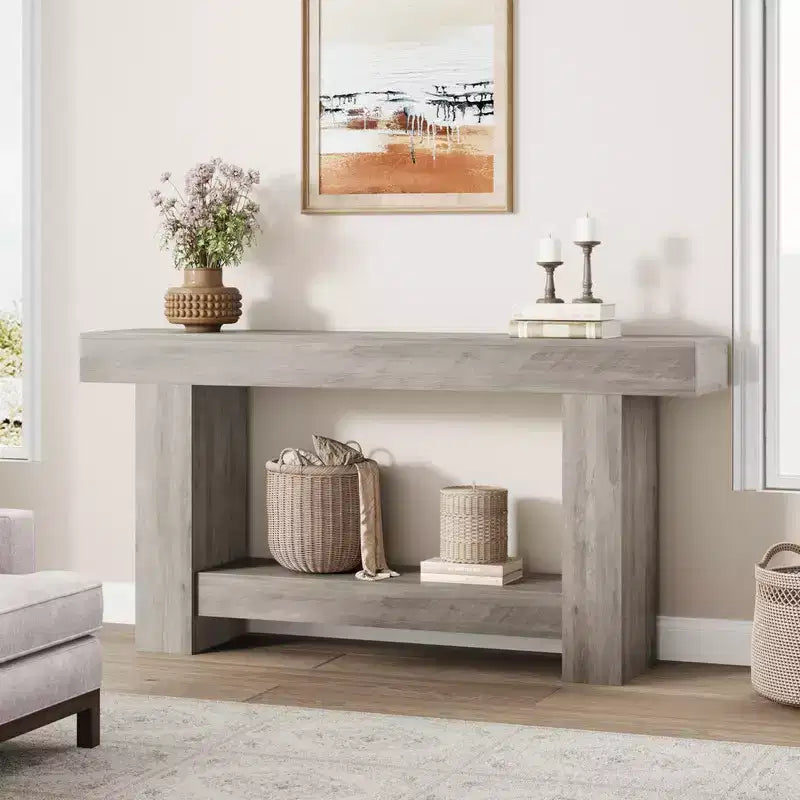 63 Console Table, 2-Tier Farmhouse Narrow Entryway Table , Sofa Table, Console Tables for Entryway