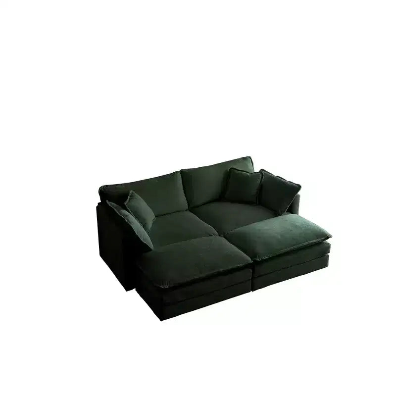 Divano Imbottito 4 Pezzi 1 Divano a 2 Posti e 2 Pouf 2 Posti Loveseat Lounge con Pouf in ciniglia Beige
