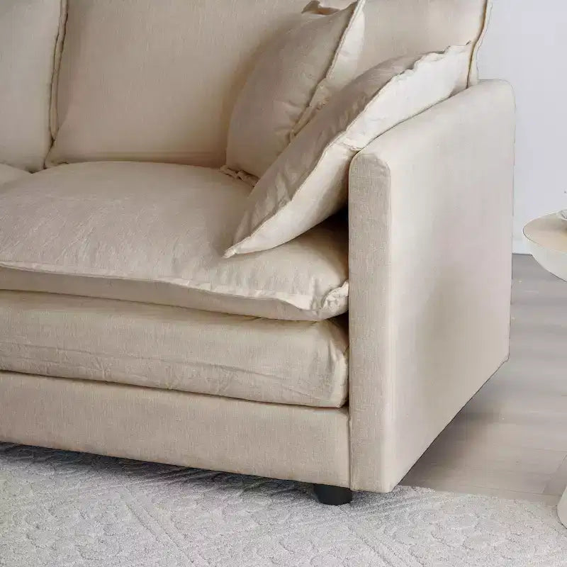 Divano Imbottito 4 Pezzi 1 Divano a 2 Posti e 2 Pouf 2 Posti Loveseat Lounge con Pouf in ciniglia Beige