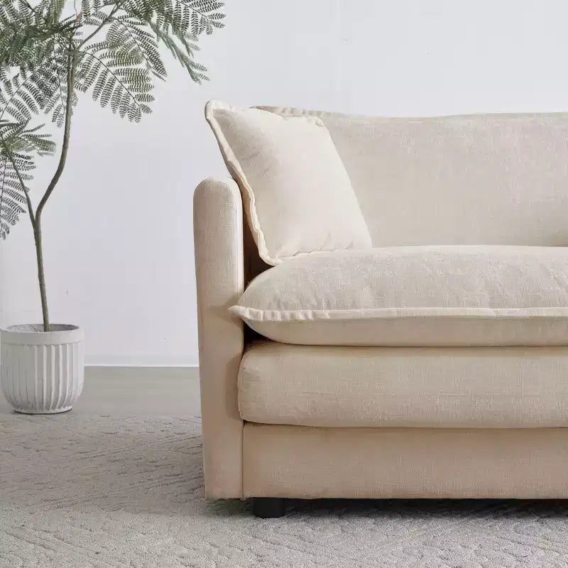 Divano Imbottito 4 Pezzi 1 Divano a 2 Posti e 2 Pouf 2 Posti Loveseat Lounge con Pouf in ciniglia Beige