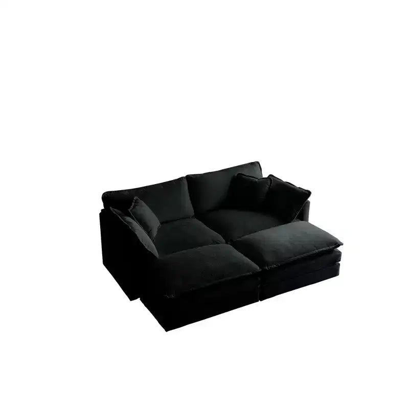 Divano Imbottito 4 Pezzi 1 Divano a 2 Posti e 2 Pouf 2 Posti Loveseat Lounge con Pouf in ciniglia Beige