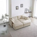 4 Piece Upholstered Sofa 1 Piece of 2 Seater Sofa and 2 Piece of Ottomans 2 Seater Loveseat Lounge with Ottomans Beige Chenille