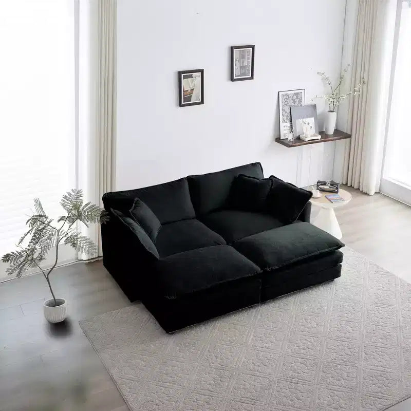 Divano Imbottito 4 Pezzi 1 Divano a 2 Posti e 2 Pouf 2 Posti Loveseat Lounge con Pouf in ciniglia Beige