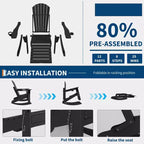Rocking Adirondack Chairs, Folding Adirondack Rocking Chair With Footrest, Adirondack RockingChair Outdoor With Retractable Ottoman and Cup Holder