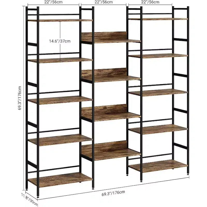 GustoWave 5-Tier Bookshelf and Bookcases,Industrial Style Book Shelf Open Display Shelves for Living Room Home Office