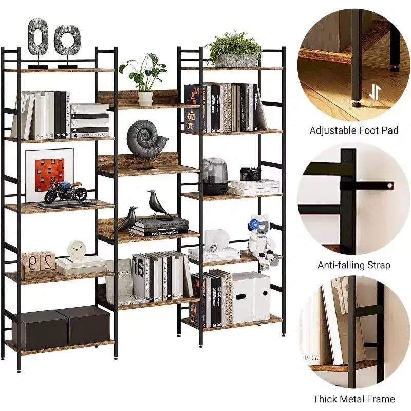 GustoWave 5-Tier Bookshelf and Bookcases,Industrial Style Book Shelf Open Display Shelves for Living Room Home Office